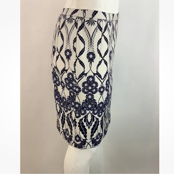 J Crew Sz 4 Navy Trellis A-Line Skirt Cotton Polyester Preppy Business Casual - Picture 2 of 6